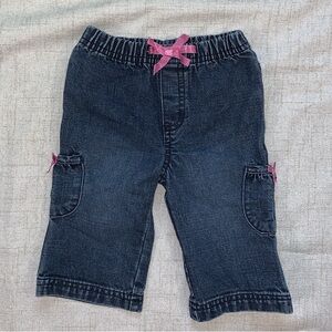 Old Navy Dark Denim Pants with Pink Bows on side Pockets (6-12 Months)